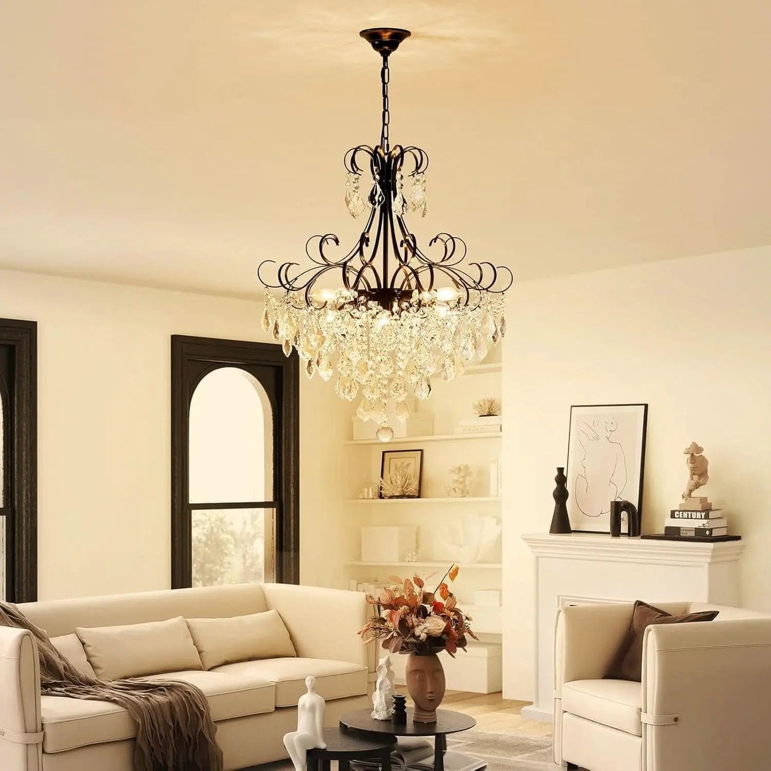 Black Crystal Chandelier 10 Light Pendant Ceiling Fixture from PriceLows™
