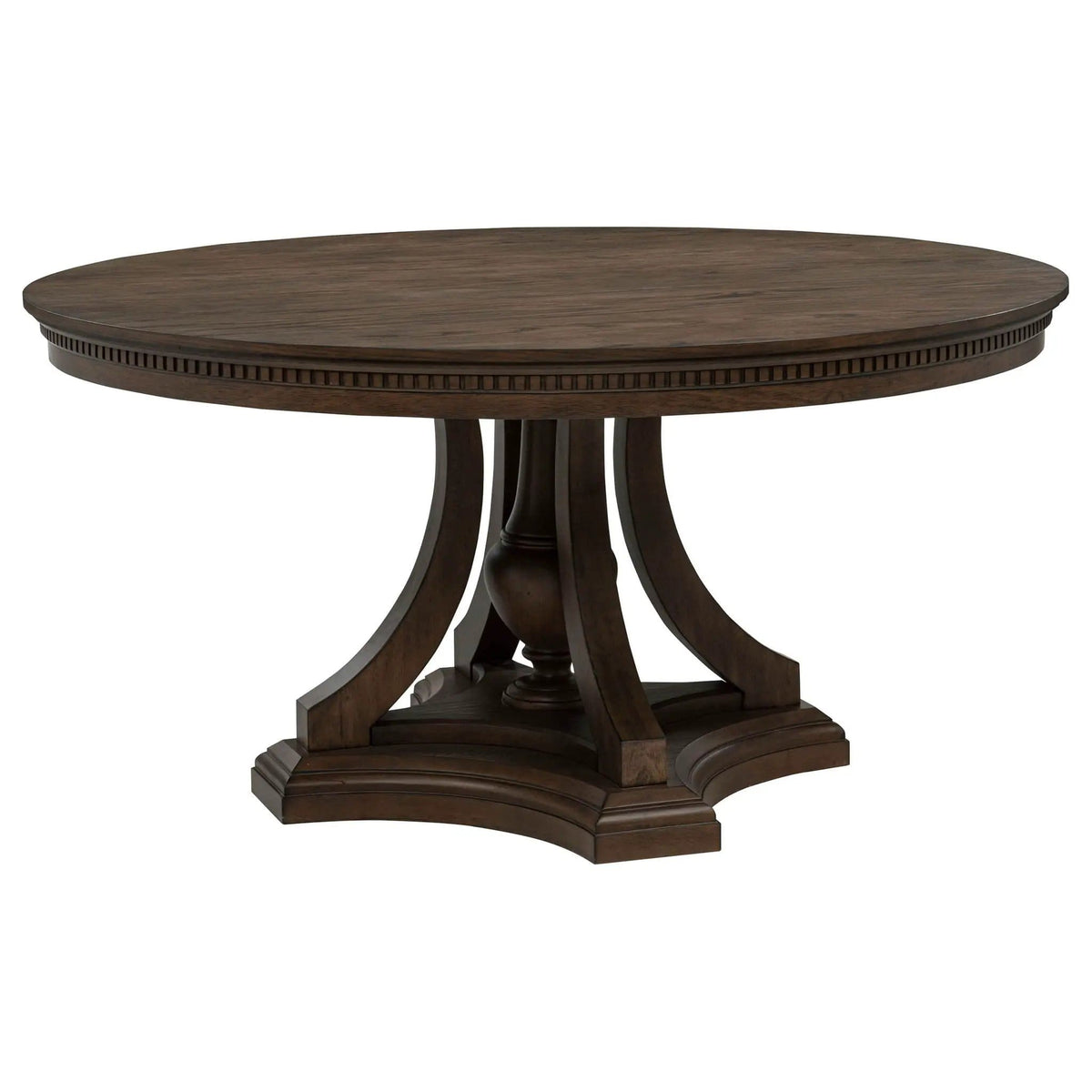 Ridgewell Round Pedestal Dining Table Dark | 60 x 60 x 30 in | Rubberwood & Engineered Wood | Oak