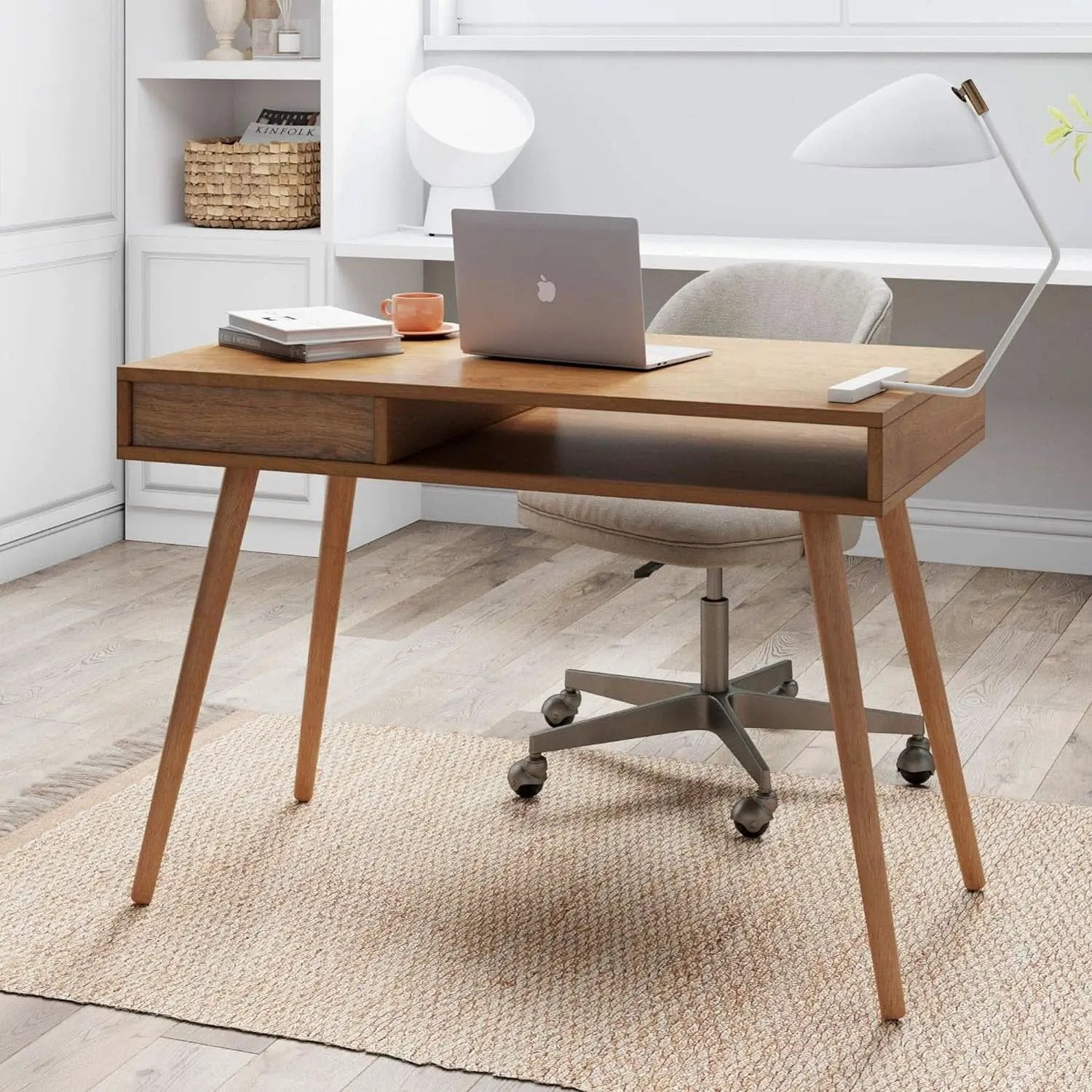 Parker Walnut Home Office Desk With Storage Cubby And Drawer from PriceLows™