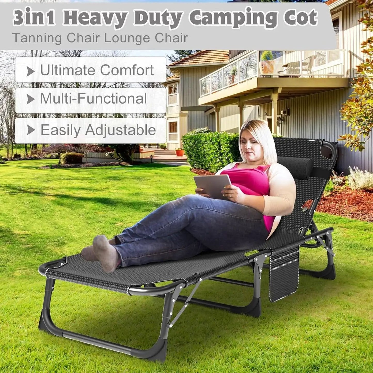 Five Position Adjustable Padded Outdoor Lounge Chair from PriceLows™
