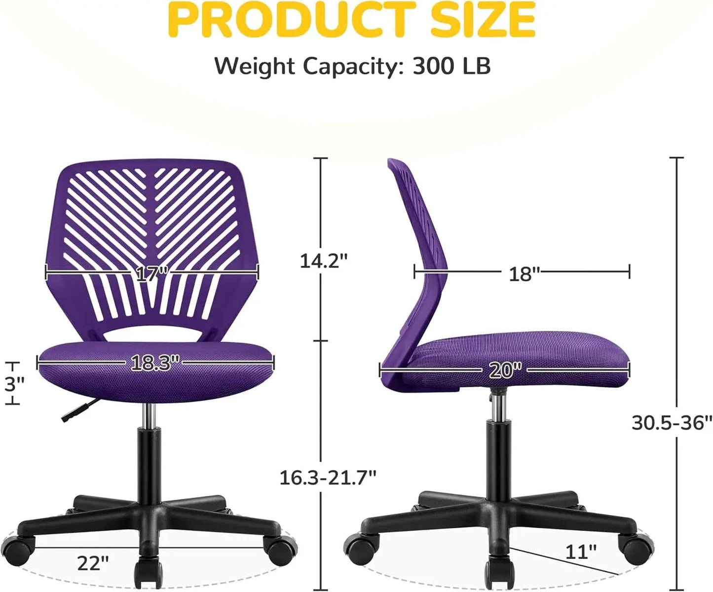 Purple Adjustable Desk Chair With Lumbar Support Swivel from PriceLows™