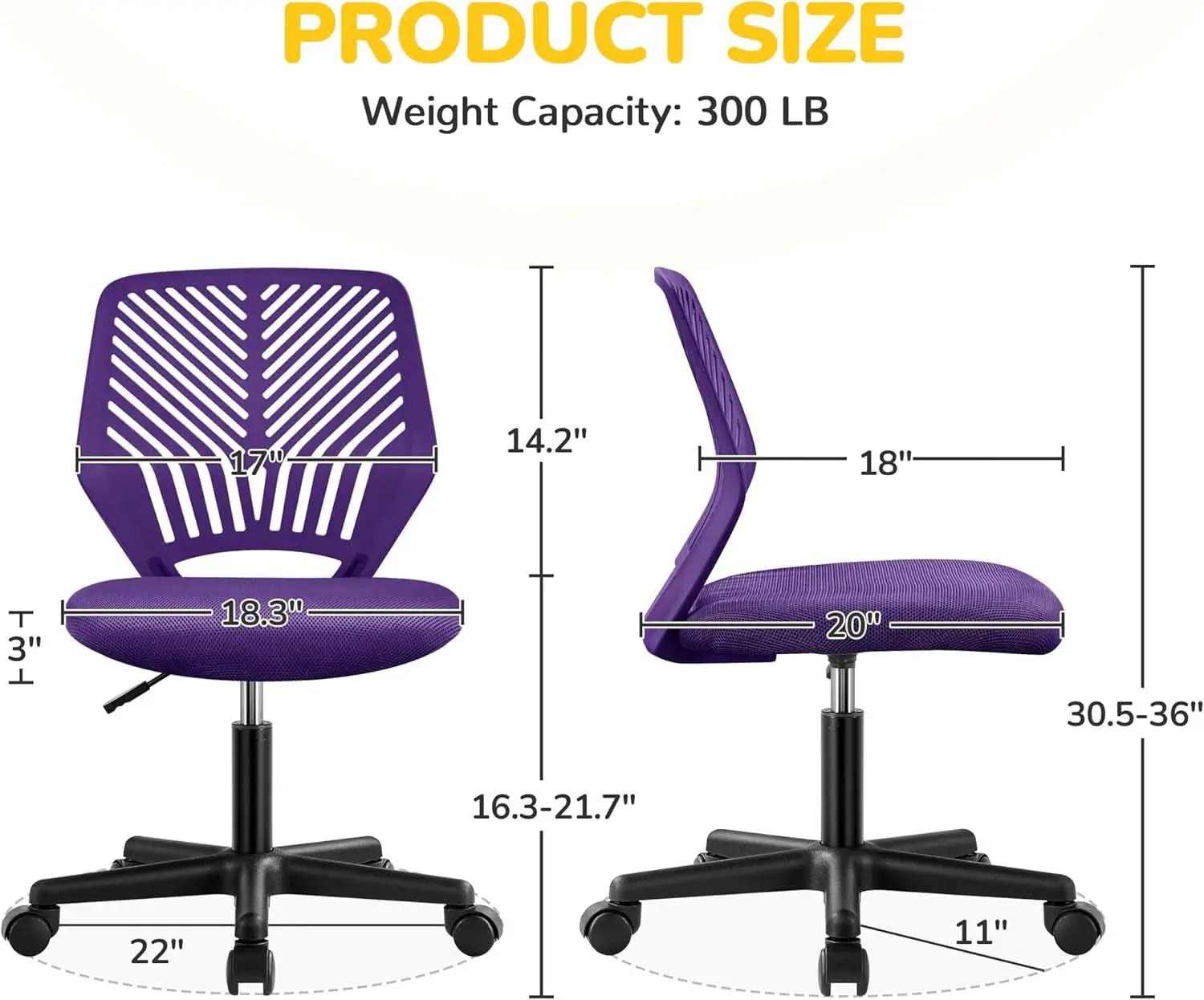 Purple Adjustable Desk Chair With Lumbar Support Swivel from PriceLows™