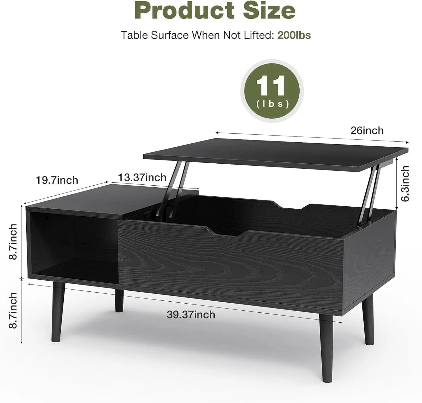 Black Wood Lift Top Coffee Table With Hidden Compartment from PriceLows™