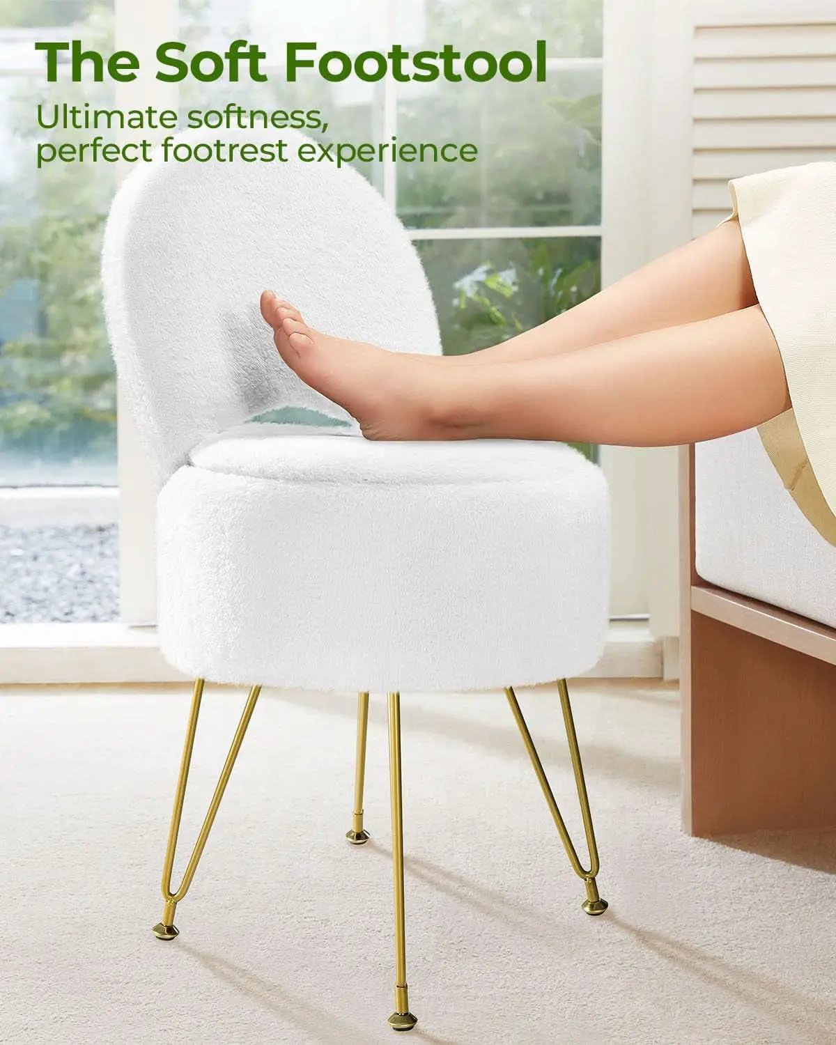 Classic Vanity Stool White 15InchesX15Inches Ottoman from PriceLows™