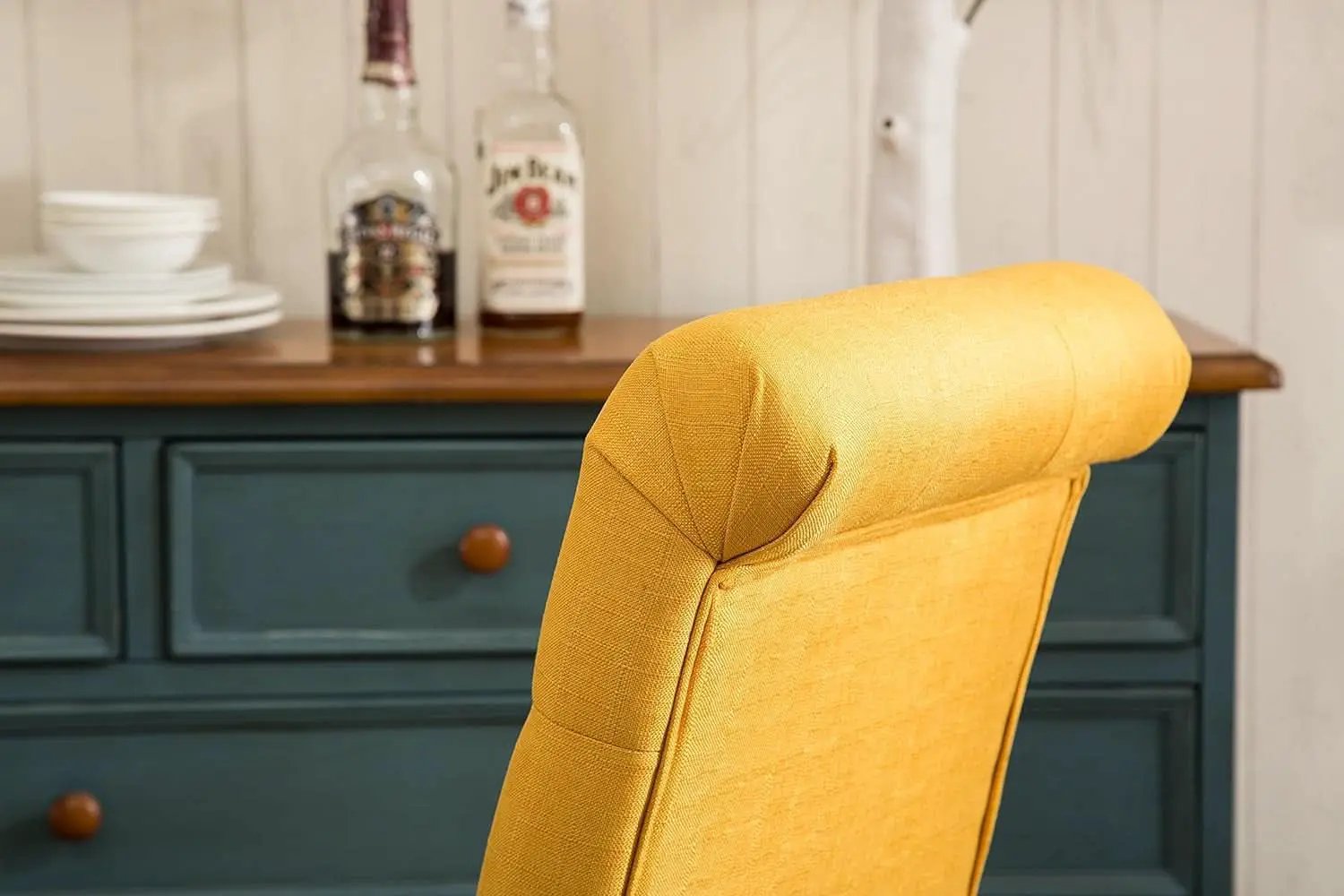 Solid Wood Tufted Parsons Yellow Dining Chair Set Of 2 from PriceLows™