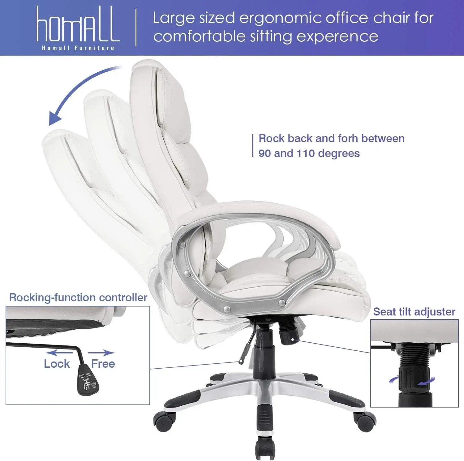 White High Back Office Chair With Adjustable Height from PriceLows™
