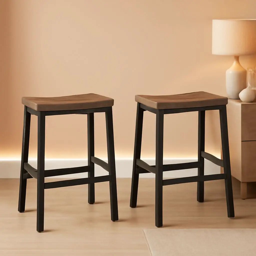 Bar Stools Set Of 2 23.6in Rustic Brown Kitchen Counter from PriceLows™