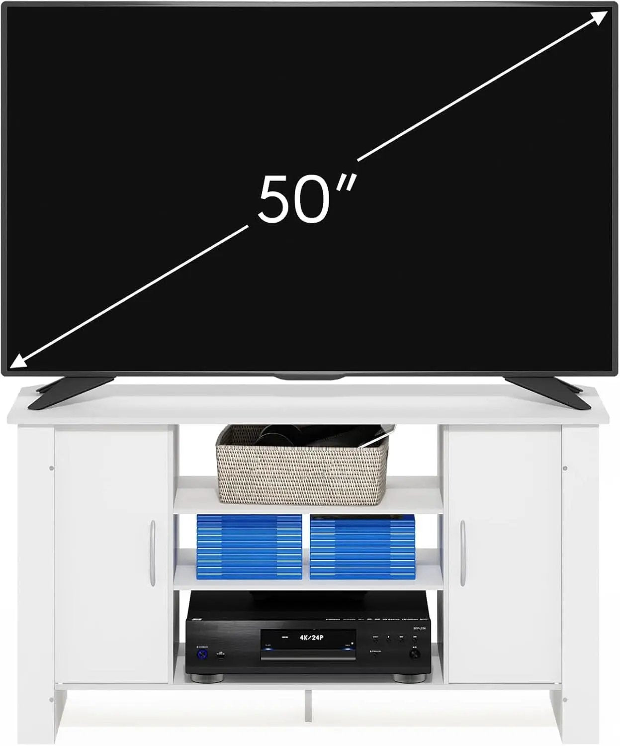 50 Inch White TV Stand With Concealed Storage And Shelves from PriceLows™