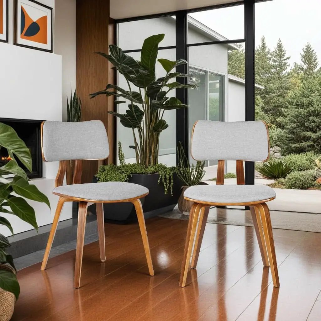 Jaguar Mid Century Modern Dining Chair Grey Fabric Walnut from PriceLows™