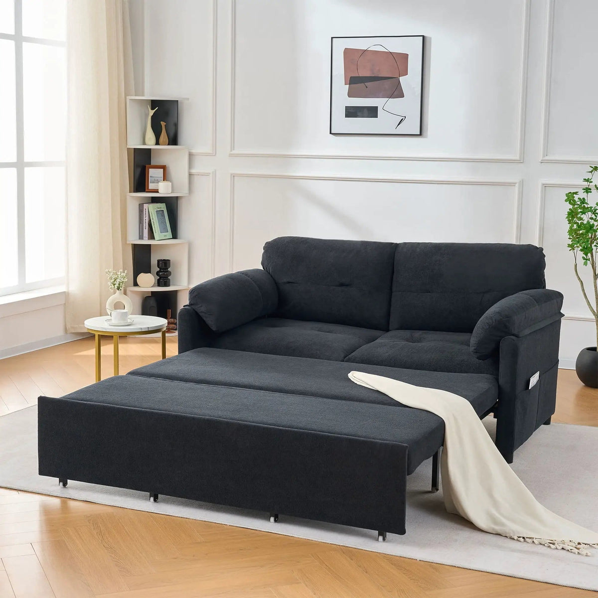 Convertible Pull Out Sofa Bed Queen Size, 3 In 1 With Side Storage | Sleeper Sofa | Fabric & Steel | Bedroom