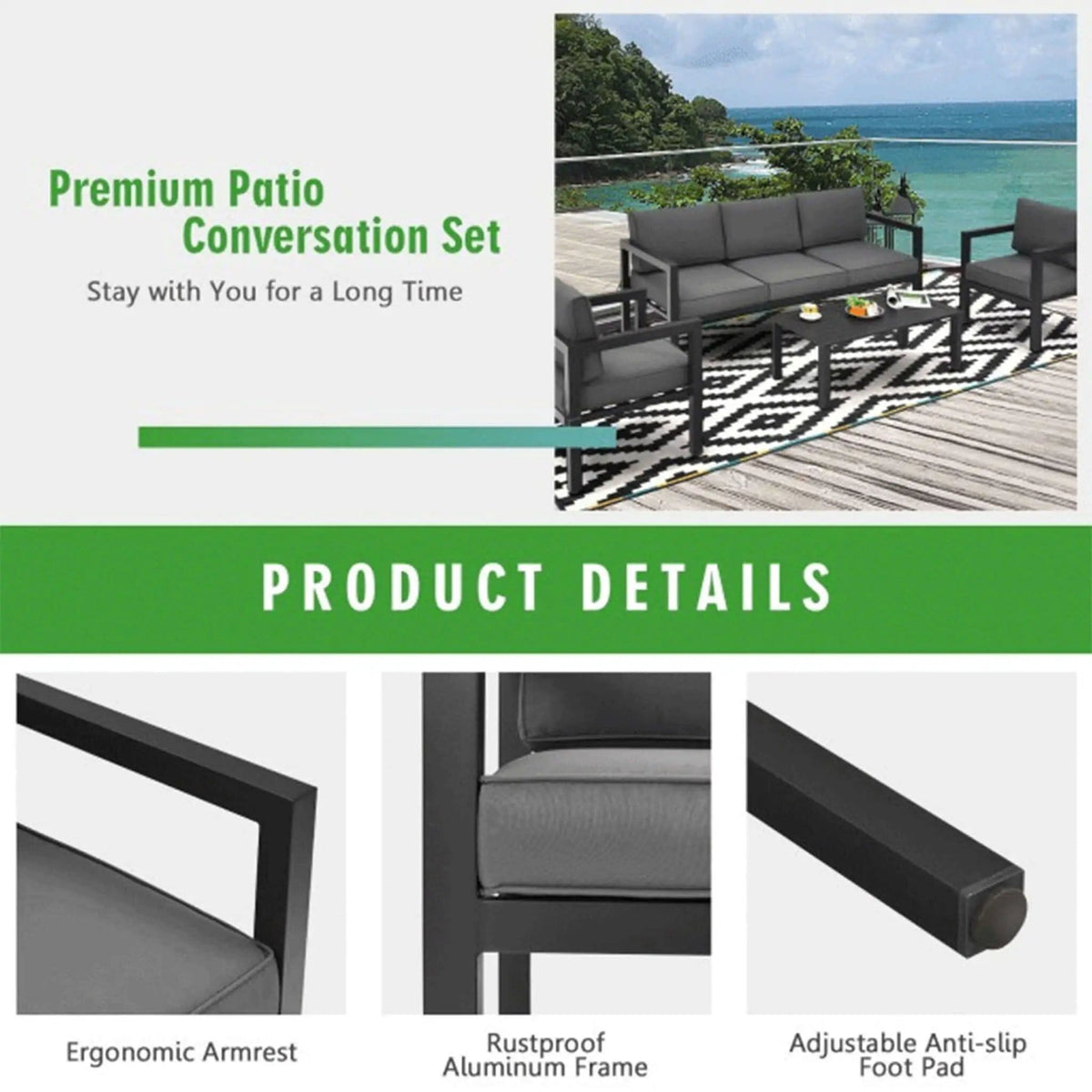 4-Piece Premium Outdoor Aluminum Furniture Set For Backyard & Poolside | 4-Piece | Steel | Outdoor Furniture Set