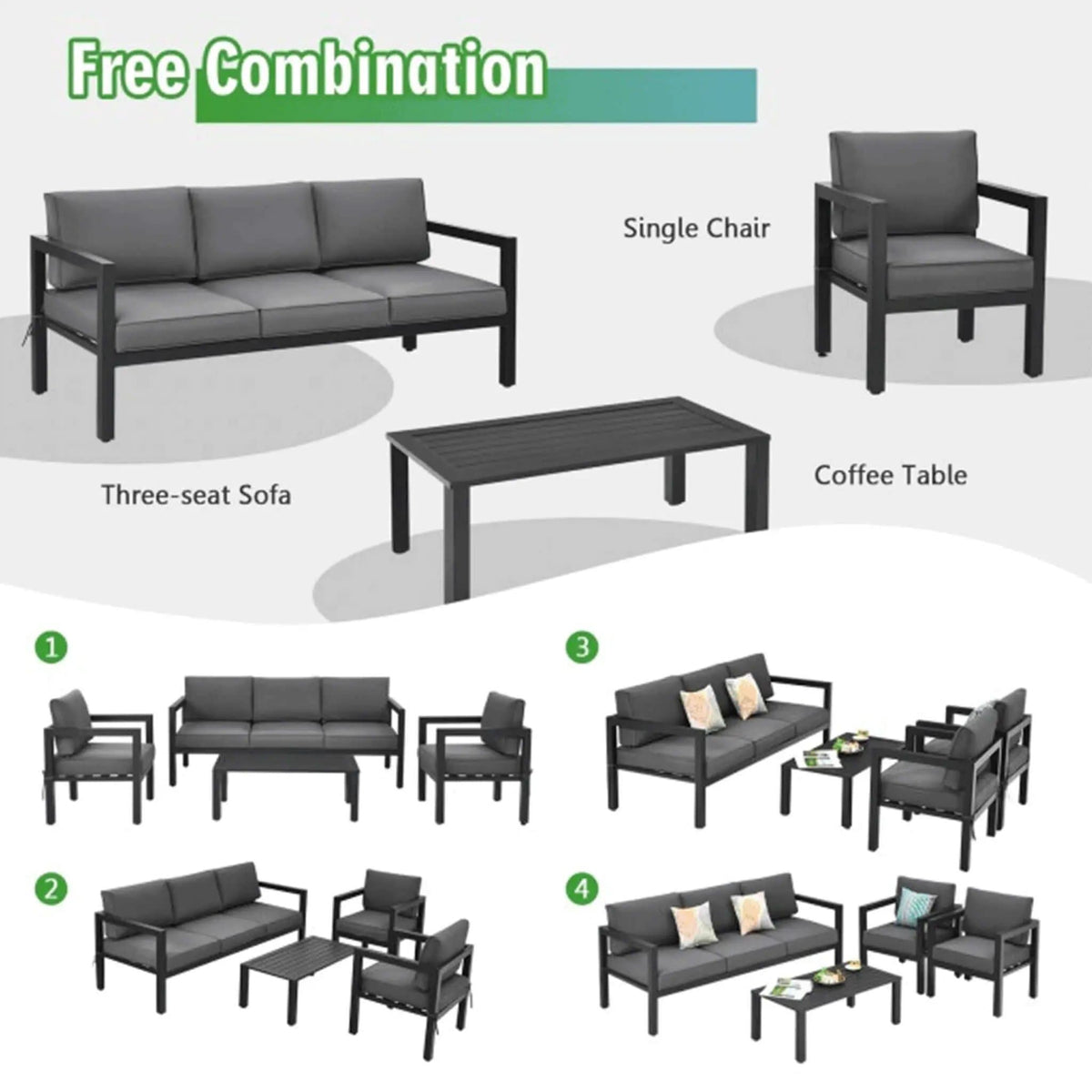 4-Piece Premium Outdoor Aluminum Furniture Set For Backyard & Poolside | 4-Piece | Steel | Outdoor Furniture Set