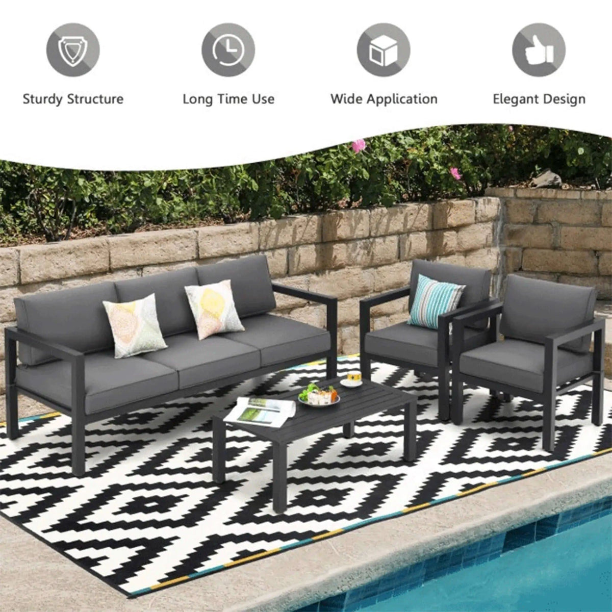 4-Piece Premium Outdoor Aluminum Furniture Set For Backyard & Poolside | 4-Piece | Steel | Outdoor Furniture Set