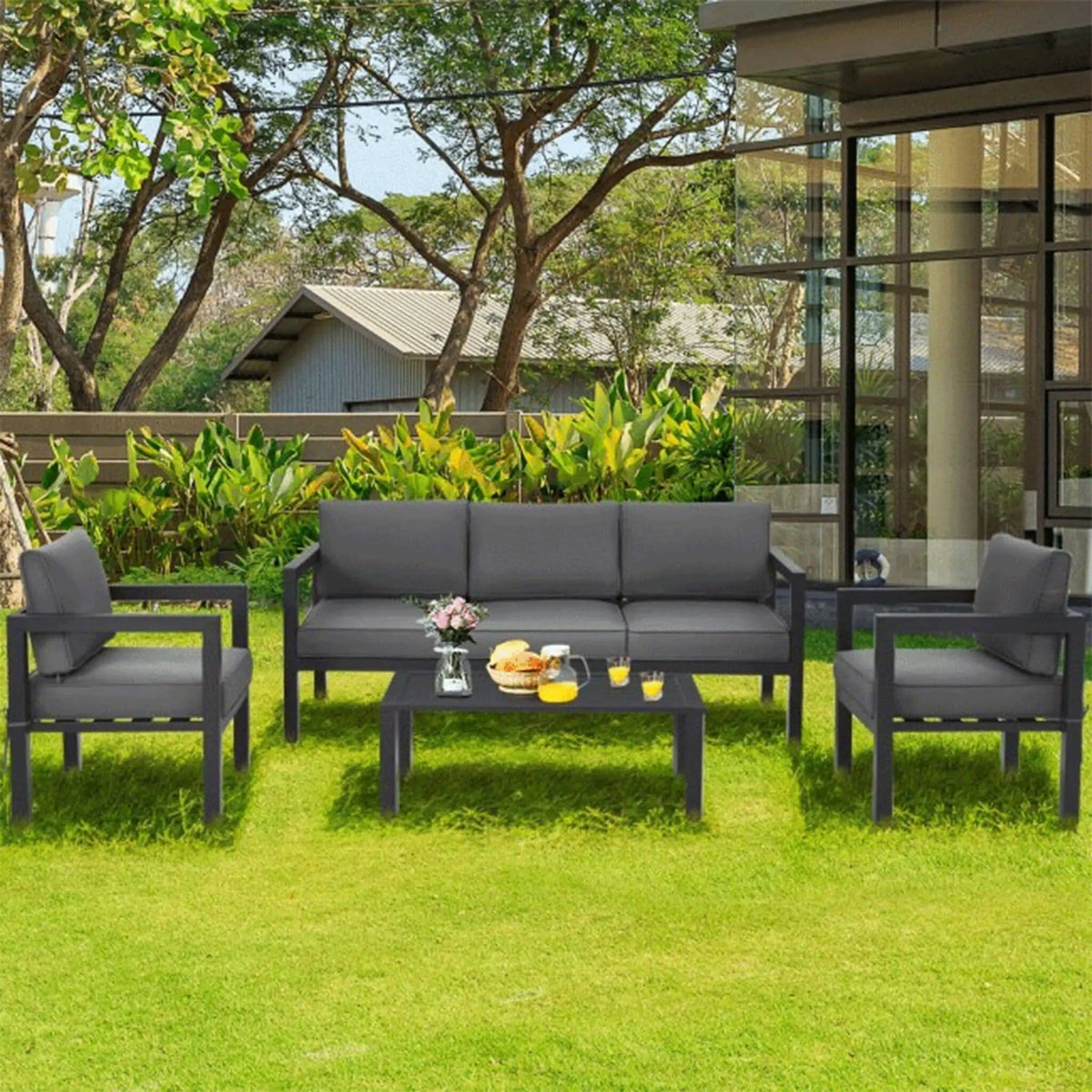 4-Piece Premium Outdoor Aluminum Furniture Set For Backyard & Poolside | 4-Piece | Steel | Outdoor Furniture Set