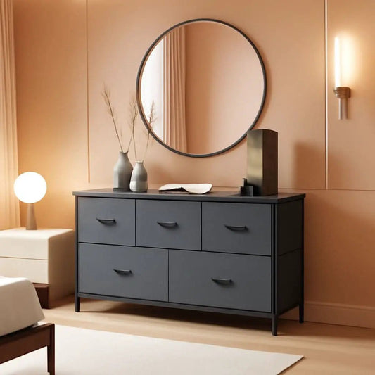5 Drawer Fabric Dresser Organizer For Bedroom Storage from PriceLows™