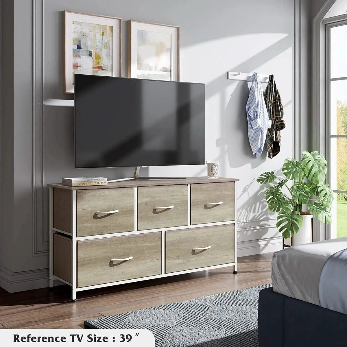 5 Drawer Wide Fabric Dresser Organizer With Wood Top from PriceLows™