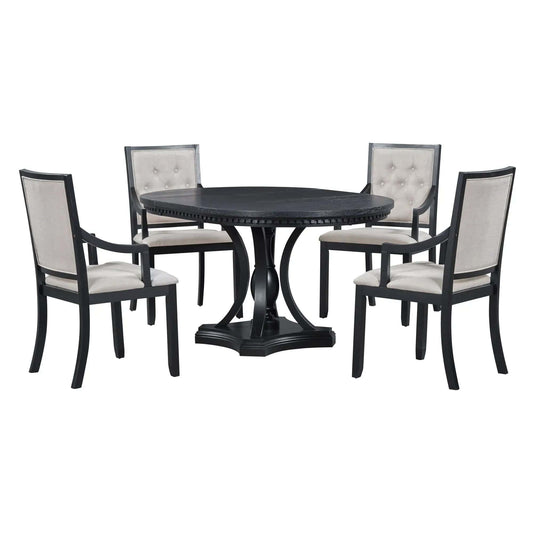 5 Piece Dining Set | Extendable Round Table | Oak Veneer | Black And Oak