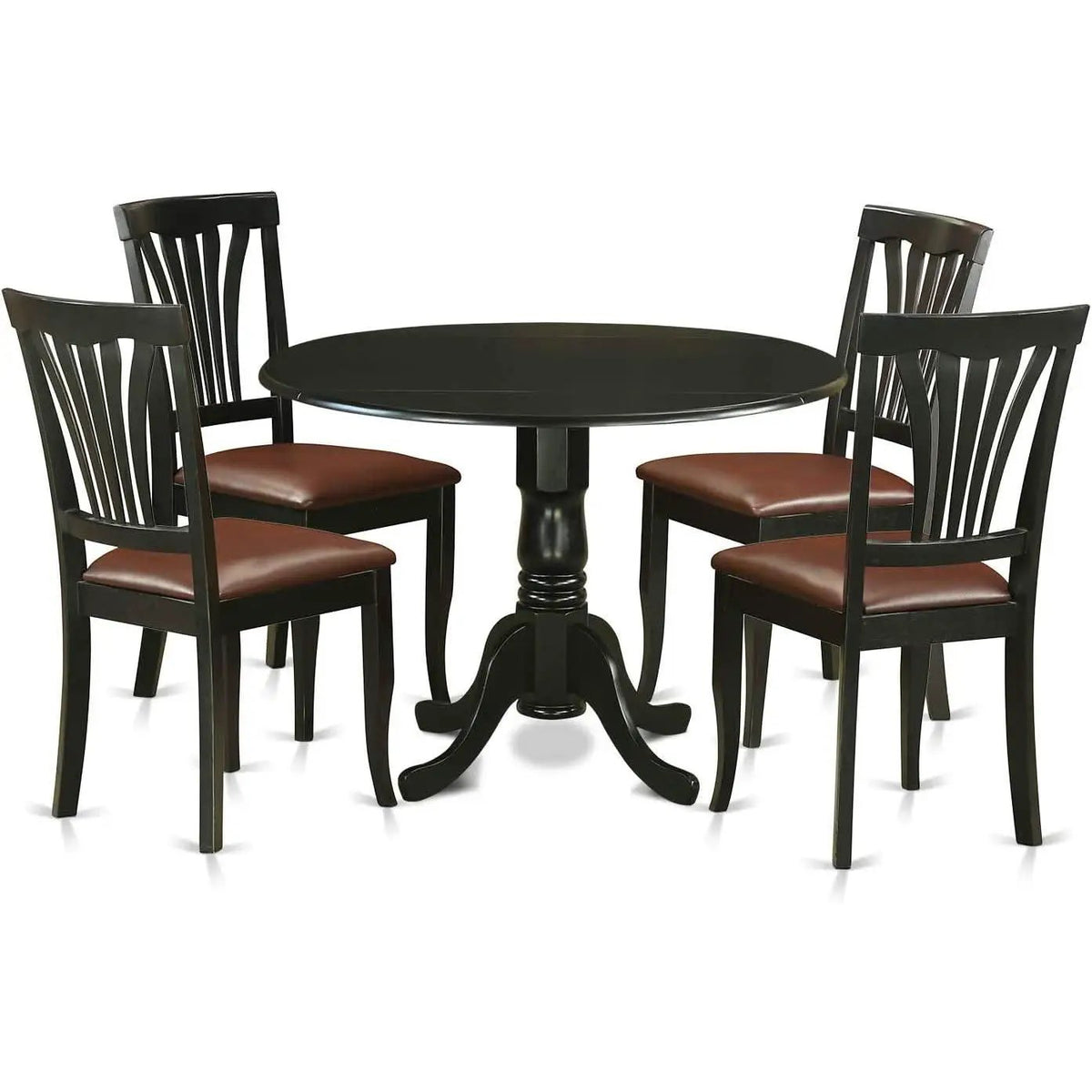 5-Piece Drop Leaf Dining Table Set Black Faux Leather from PriceLows™