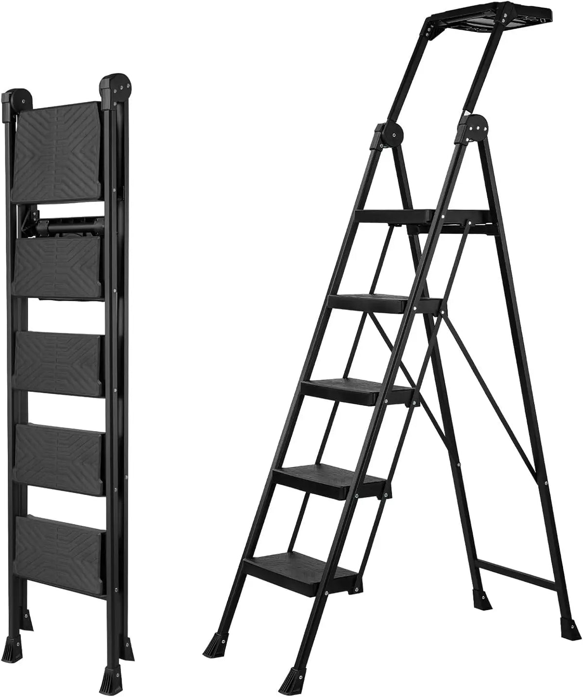 5 Step Ladder with Handrail & Tool Tray, 660 lbs Capacity, Anti-Slip Wide Pedal, Sturdy Steel for Home Kitchen Outdoor from PriceLows™