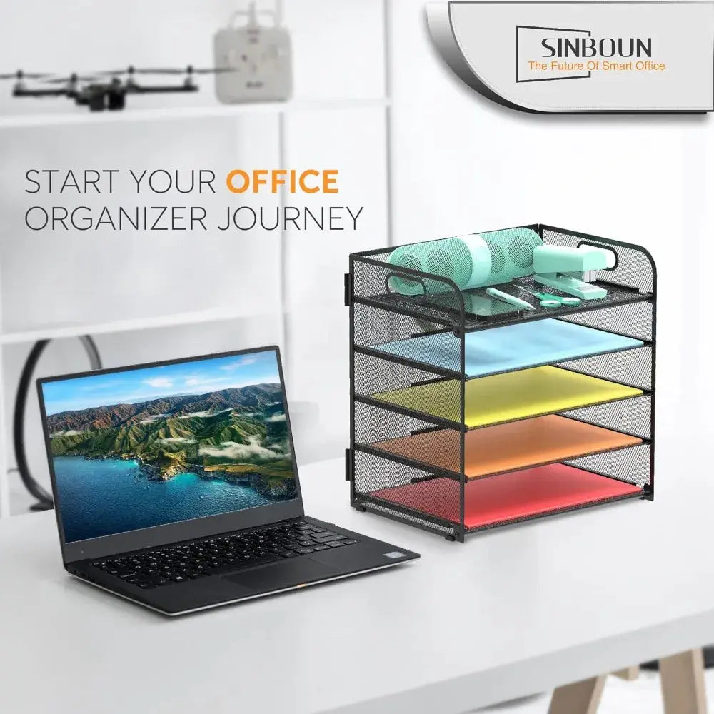 5-Tier Metal Letter Tray Paper Organizer | Desktop Document Shelf | With Handle from PriceLows™