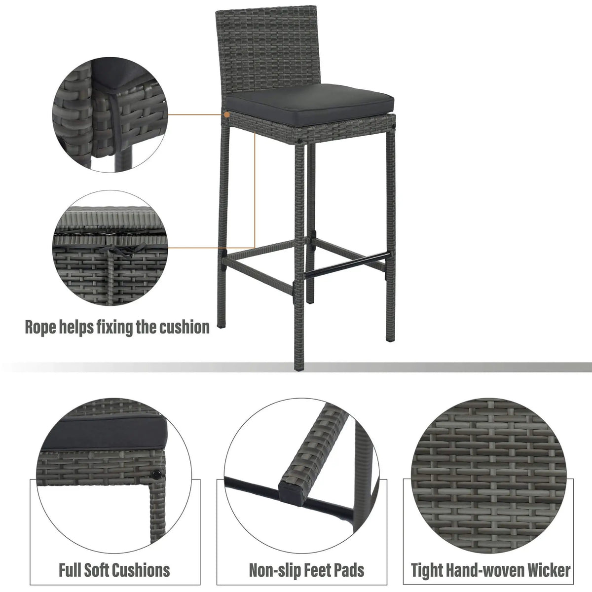 Wicker Patio Bar Set | 5-Piece Design | Acacia Wood Table | Cushioned Chairs