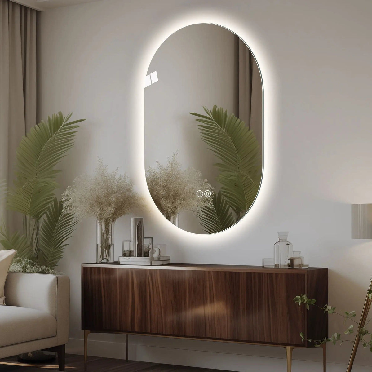 Smart Wall Mounted LED Touch Screen Mirror With Anti-Fog Function And Adjustable | 2 Pieces | Tempered Glass | Home