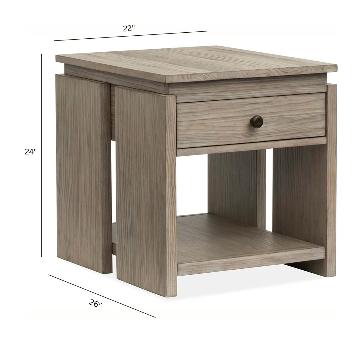Conrad Rectangular End Table | 26 x 22 x 24 in | Veneer & Wood | Stone Harbor Gray