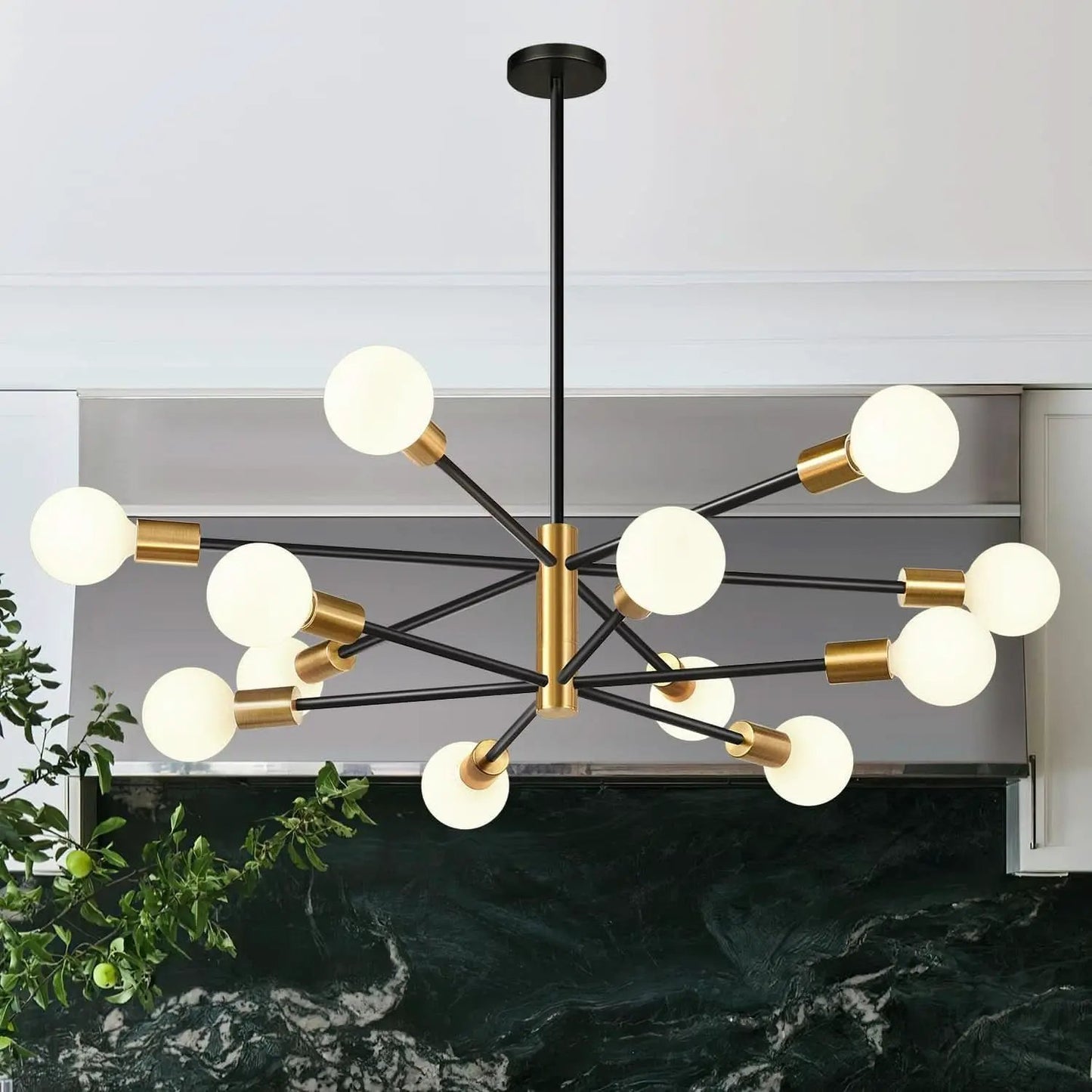 33 Inch Modern Black Gold Chandelier 12 Light Adjustable from PriceLows™