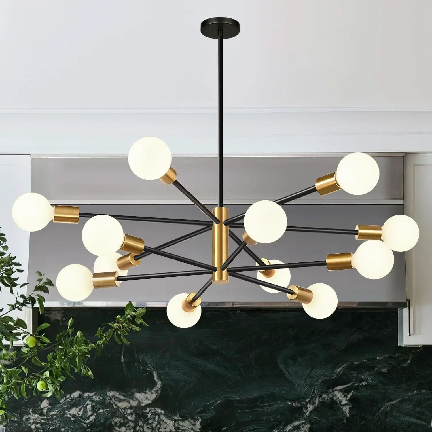 33 Inch Modern Black Gold Chandelier 12 Light Adjustable from PriceLows™