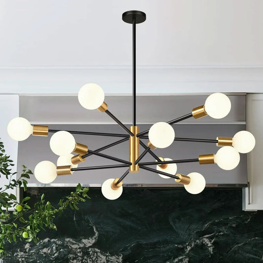 33 Inch Modern Black Gold Chandelier 12 Light Adjustable from PriceLows™