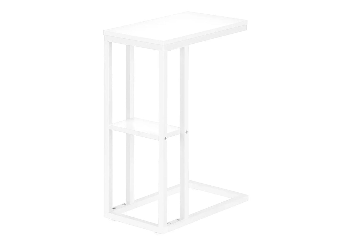 Marble Look C-Shaped Accent Table | Durable Metal Frame | Rectangular Tabletop | Portable Design