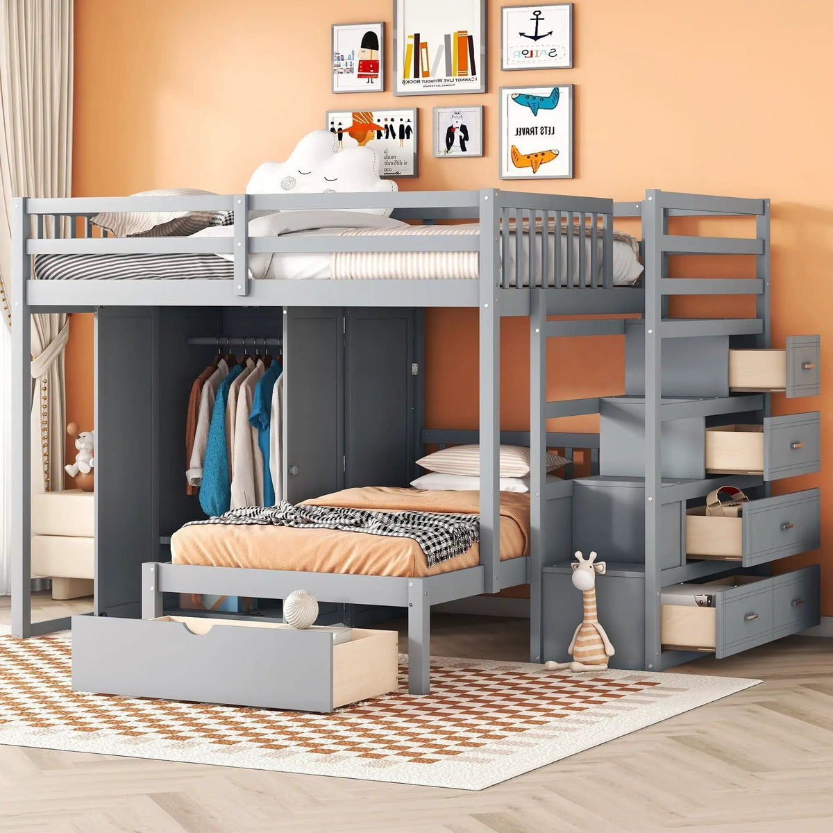 Bunk Bed With Wardrobe, Drawers | 2 Pieces | Bedroom Furniture | Bedroom