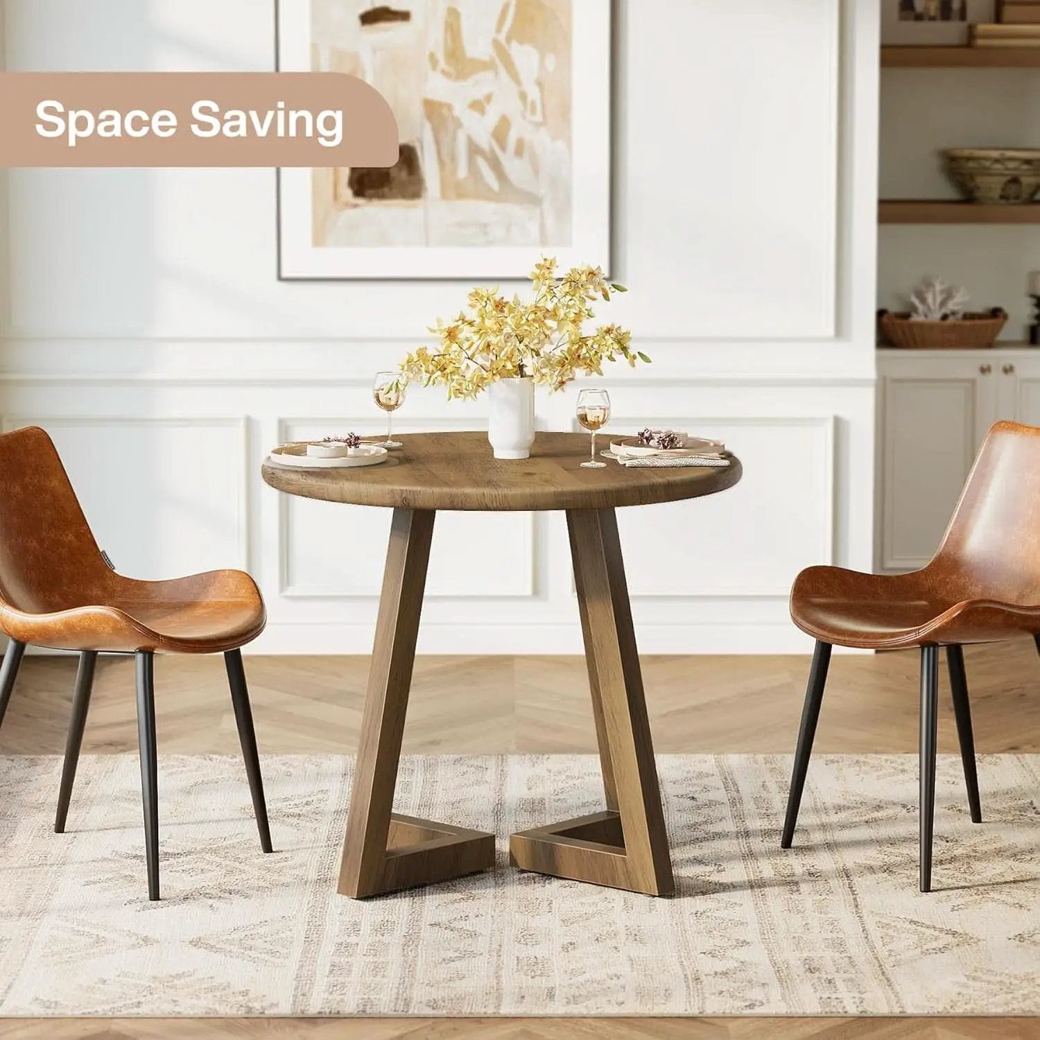 Brown Round Dining Table 31.5 Inch For 2 To 4 People from PriceLows™