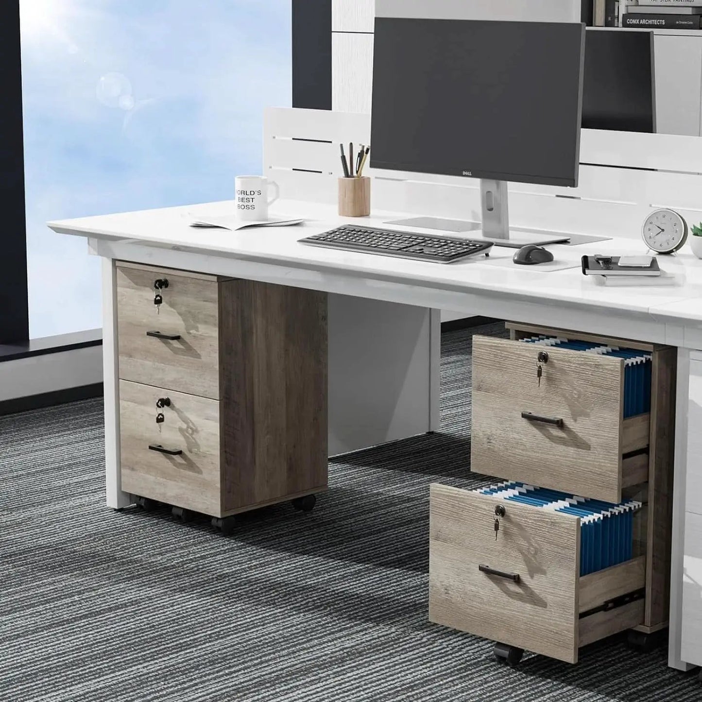Rolling File Cabinet With Lock And Two Drawers For Letter Files from PriceLows™
