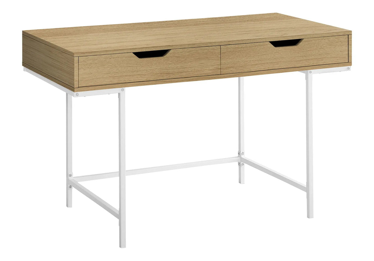 Marble Look Computer Desk | Two Wide Handle Drawers | Contemporary Modern Design | 47.25 Inch Length