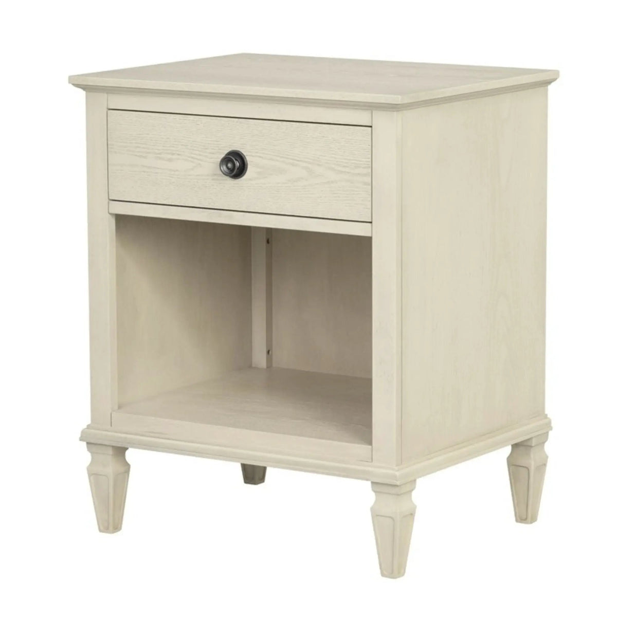 Victoria Nightstand | French-Inspired Design | Wire Brush Finish | 1 Drawer And Open Shelf