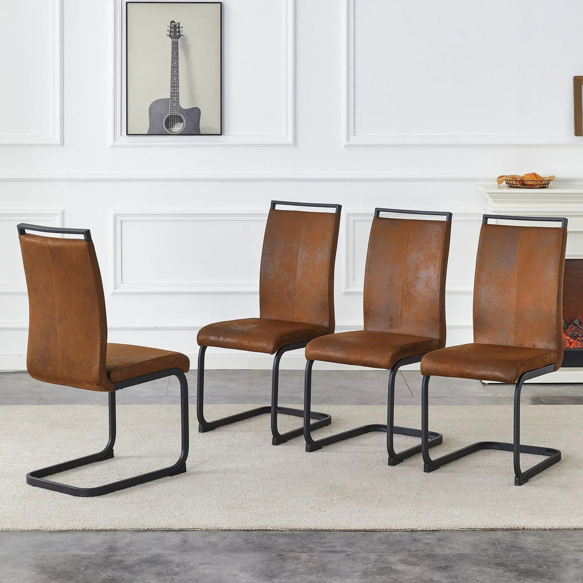 Dining Chairs With Ergonomic Backrest Chair Set | 2 Pieces | Fabric & Metal | Dining Room
