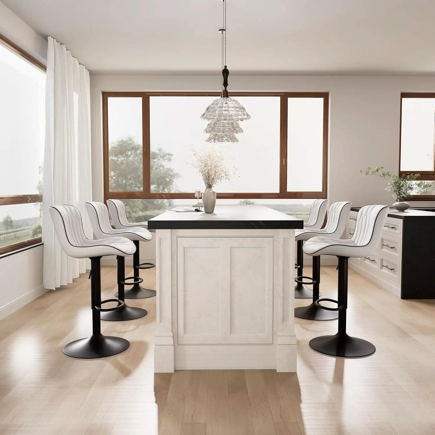 White Bar Stool Set Of 2 Counter Height Swivel With Back Faux Leather from PriceLows™