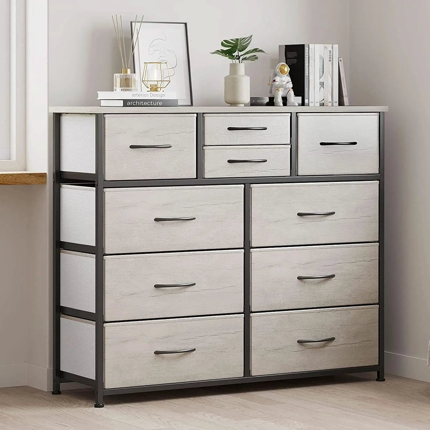 Grey 4 Drawer Dresser With Wood Top And Nightstand from PriceLows™