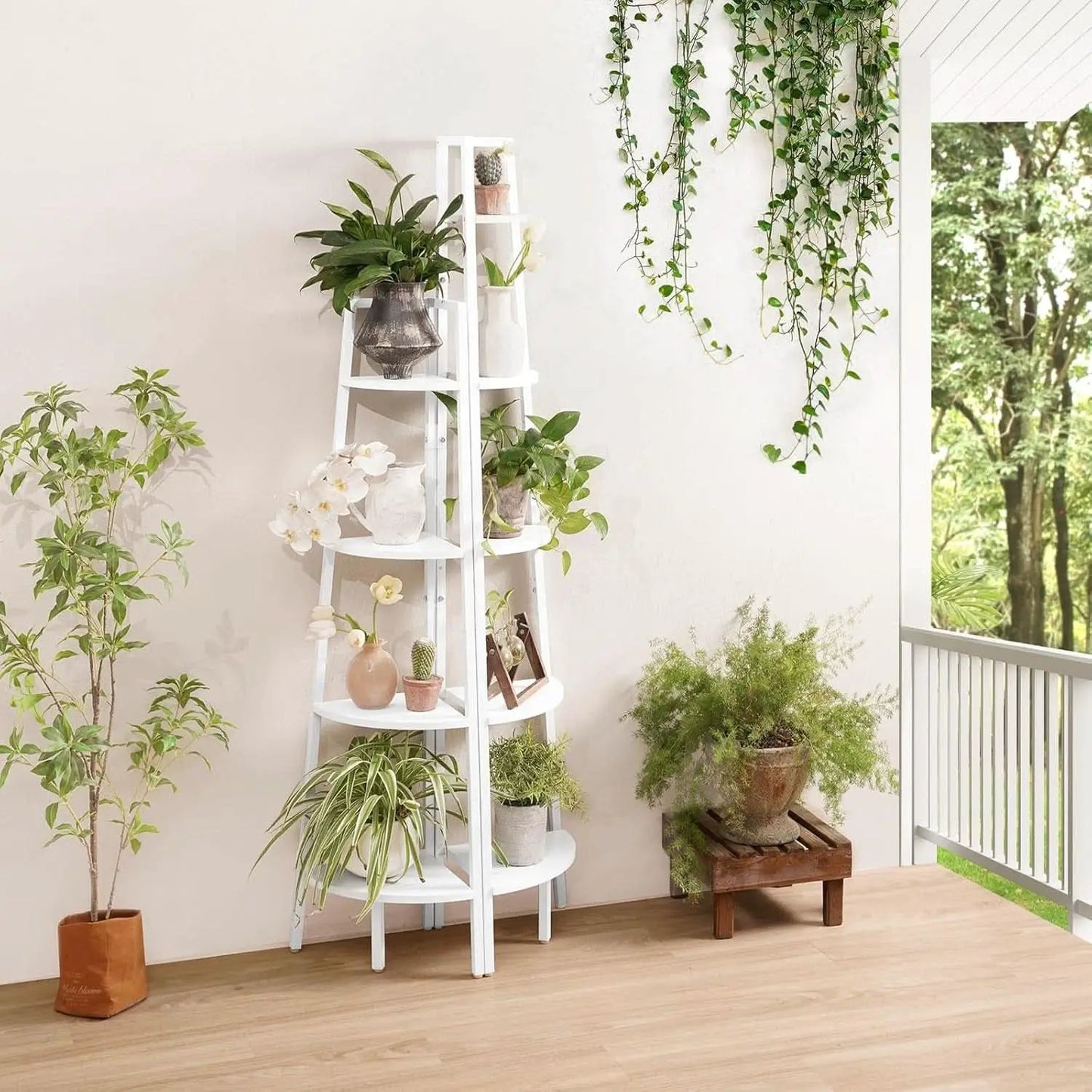4 Tier Corner Shelf With Metal Frame Tall Bookshelf from PriceLows™