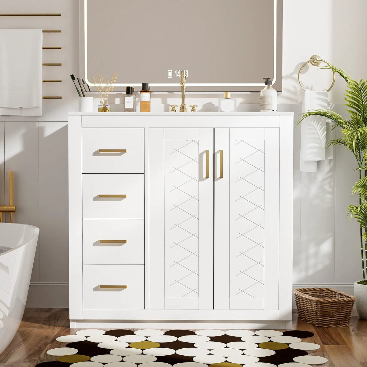 36 Inch Bathroom Vanity | Ceramic Sink Combo | 3 Drawers | Soft Closing Doors