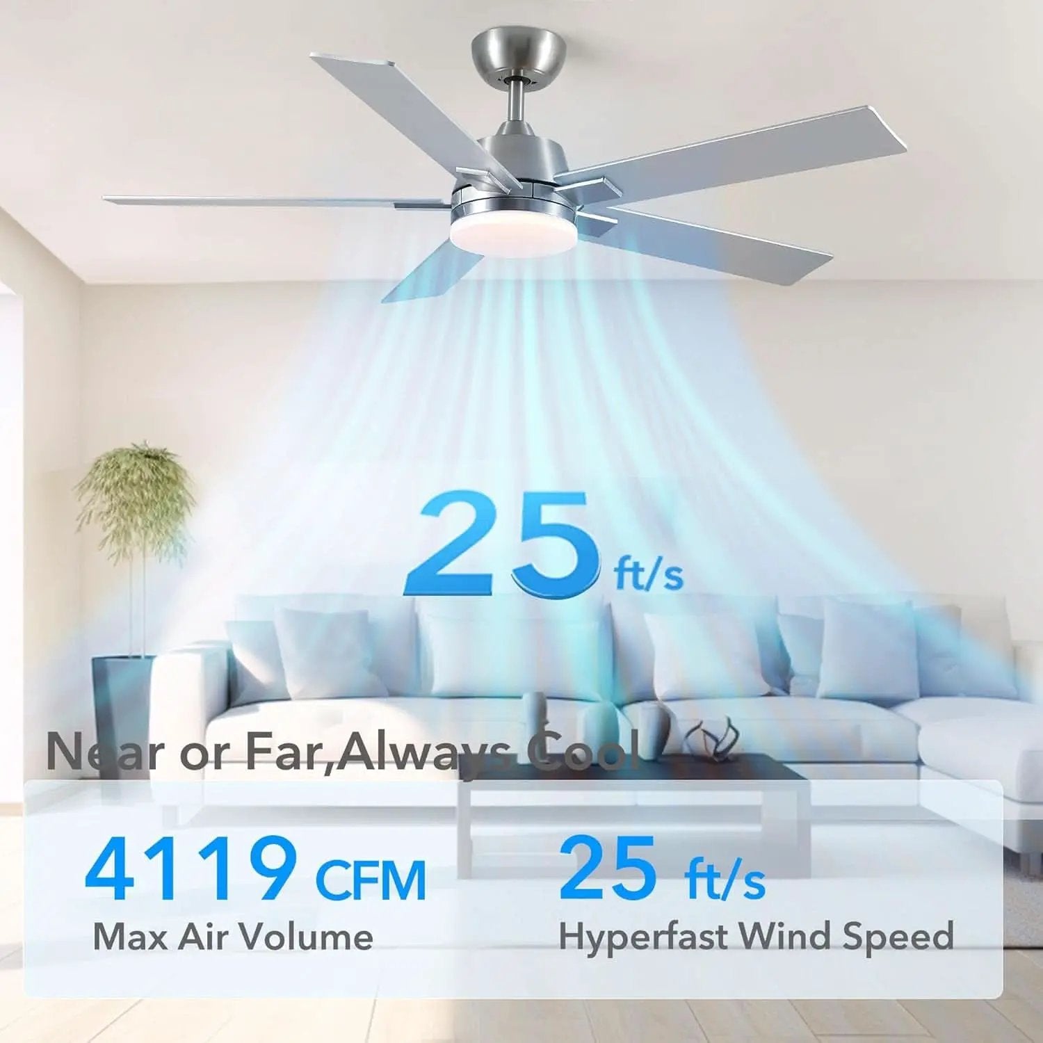 52 Inch Brushed Nickel Ceiling Fan With Remote And Dimmable LED Lighting from PriceLows™