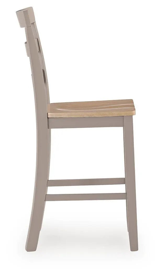Counter Height Bar Stools | Contoured Seat | Natural Wood And Gray | Set Of 2