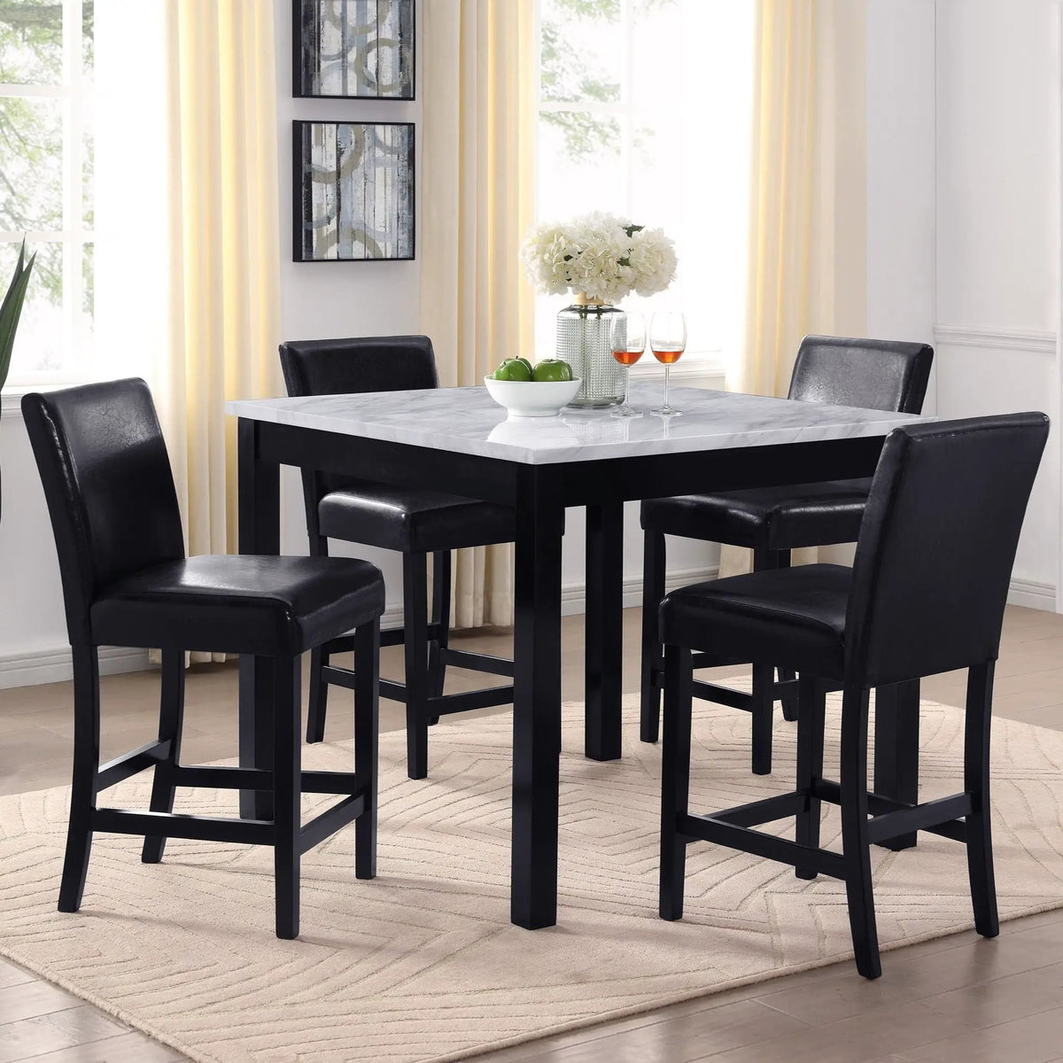 Counter Height Dining Set | 5-Piece Modern Design | Tufted Nail Head Chairs | Wipe-Clean Table Top
