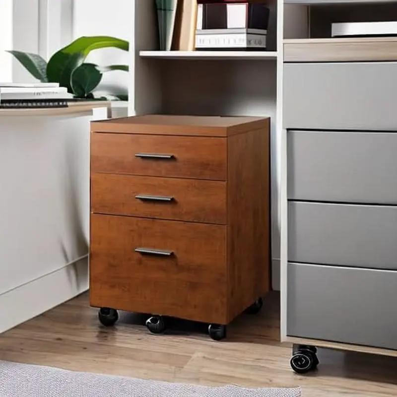 Walnut 3 Drawer File Cabinet For Home Office Under Desk With Rolling Wheels Printer Stand from PriceLows™