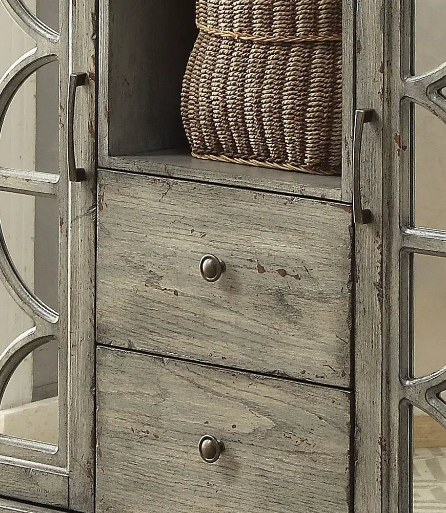 Velika Weathered Console Table | Gray Finish | Open Compartment Storage | Two Doors