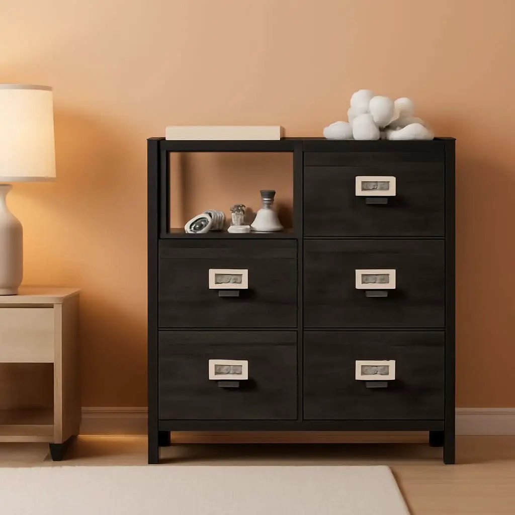 Black Dresser With Five Drawers And Two Shelves Storage from PriceLows™