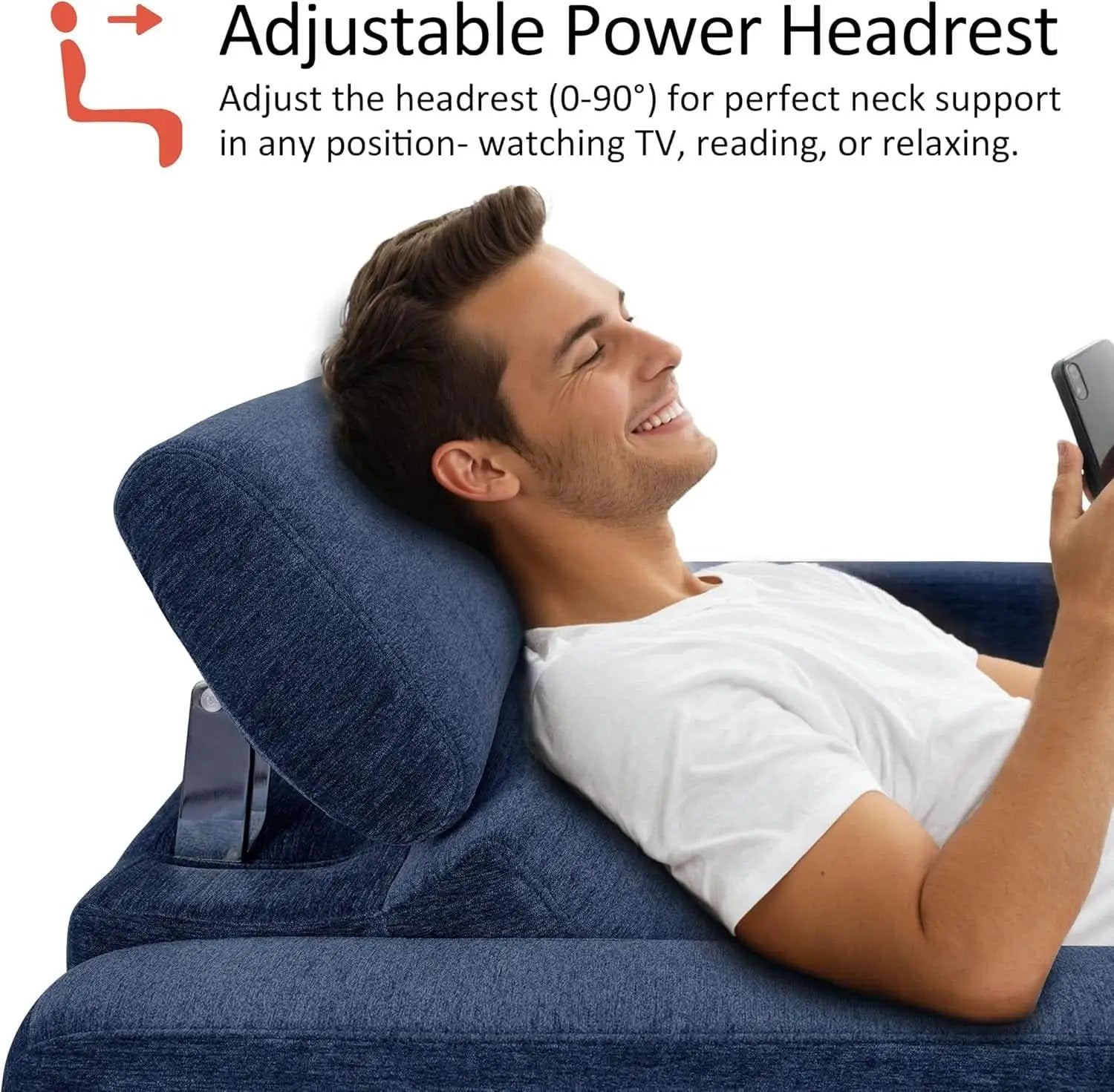 Navy Blue Zero Wall Hugger Power Reclining Sofa USB Ports from PriceLows™