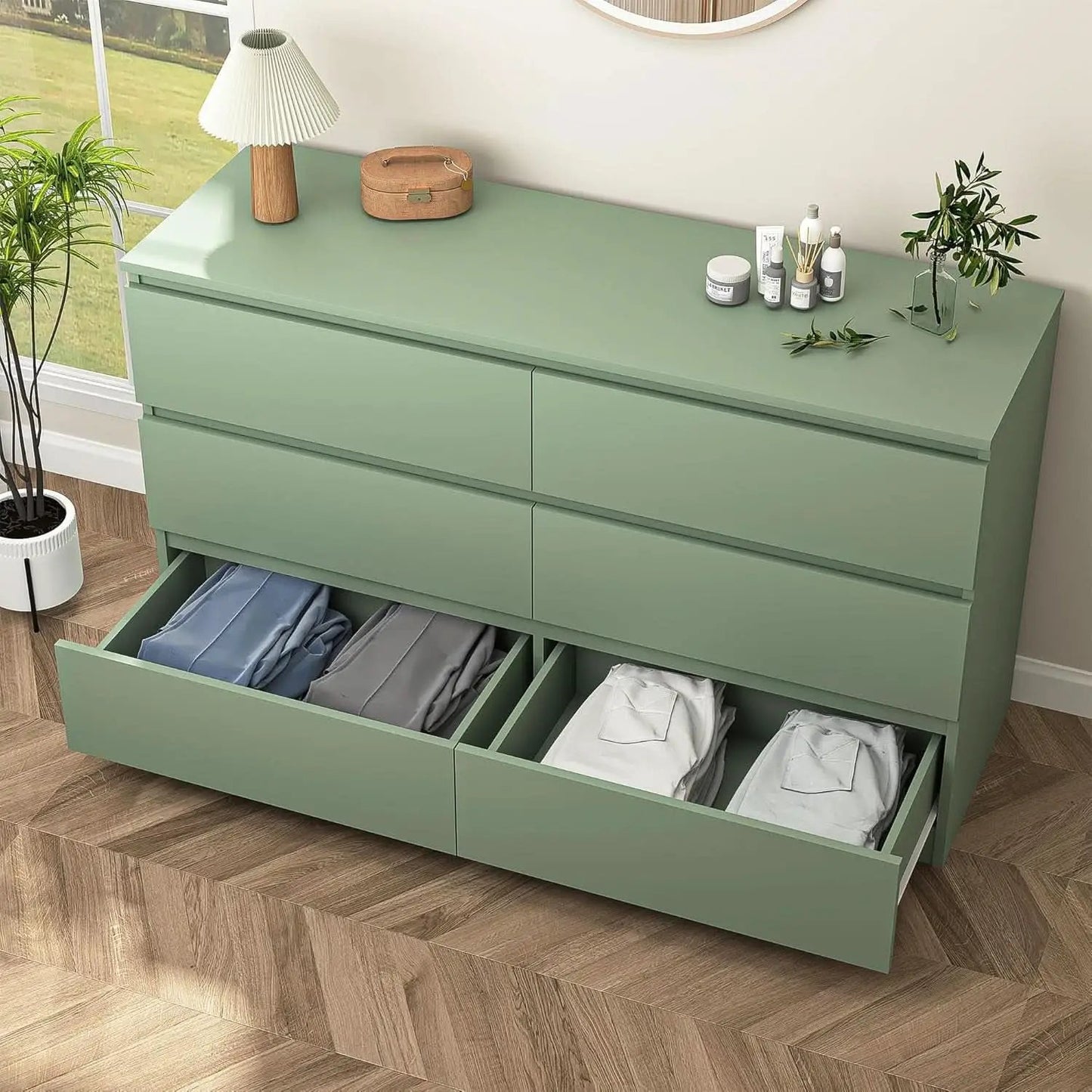 Wooden Six Drawer Dresser For Bedroom Storage Space Saver from PriceLows™
