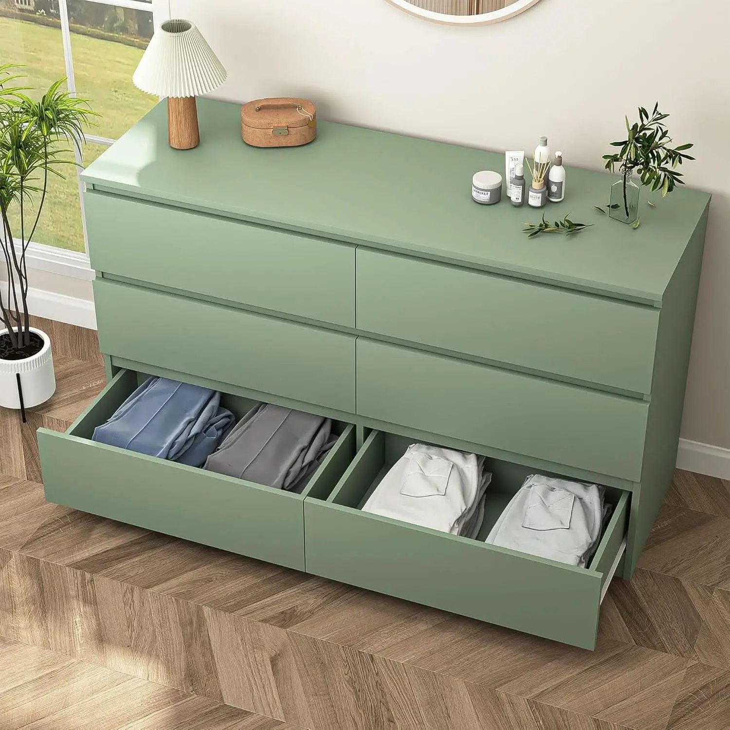Wooden Six Drawer Dresser For Bedroom Storage Space Saver from PriceLows™